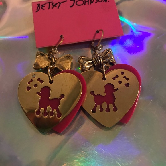 Pink poodle heart earrings vintage Betsey Johnson - Picture 2 of 3